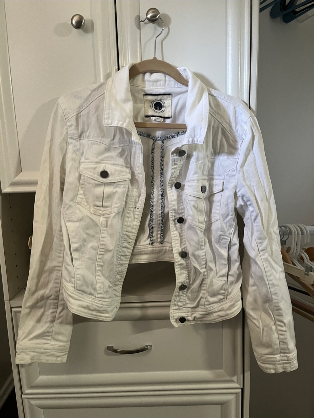 White Women's Denim Jacket with Button-Front Detailing